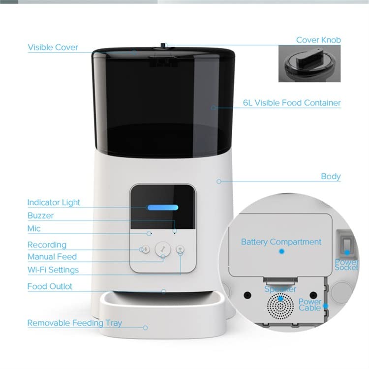 TBNLASS Automatic Pet Feeder 6L Dog/Cat Smart Food Dispenser with Portion Control