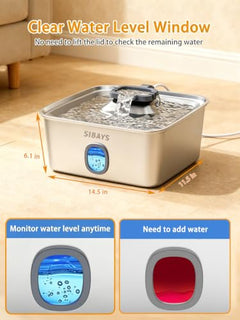 SIBAYS 4-Gallon Stainless Steel Dog Water Fountain with LED