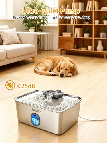 SIBAYS 4Gal/15L Large Dog Water Fountain, Stainless Steel Pet Fountain with Water Window & LED Light, Ultra Quiet Automatic Dog Water Bowl Dispenser for Large Dogs & Multi-pet, Easy to Clean FS76