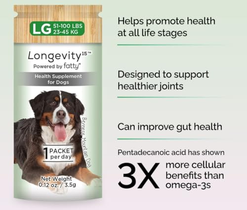 Yummy Combs Dog Dental Treats (36oz, 45ct) & Longevity15 Supplement (3 Pack) Bundle – VOHC Approved Dental Protein Treat – C15:0 Fatty Acid Health Supplement – for Extra Large Dogs