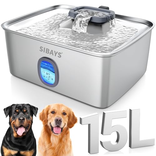 SIBAYS 4-Gallon Stainless Steel Dog Water Fountain with LED