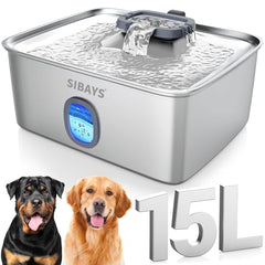 SIBAYS 4-Gallon Stainless Steel Dog Water Fountain with LED