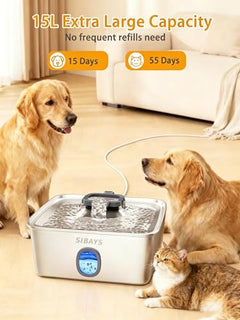 SIBAYS 4-Gallon Stainless Steel Dog Water Fountain with LED