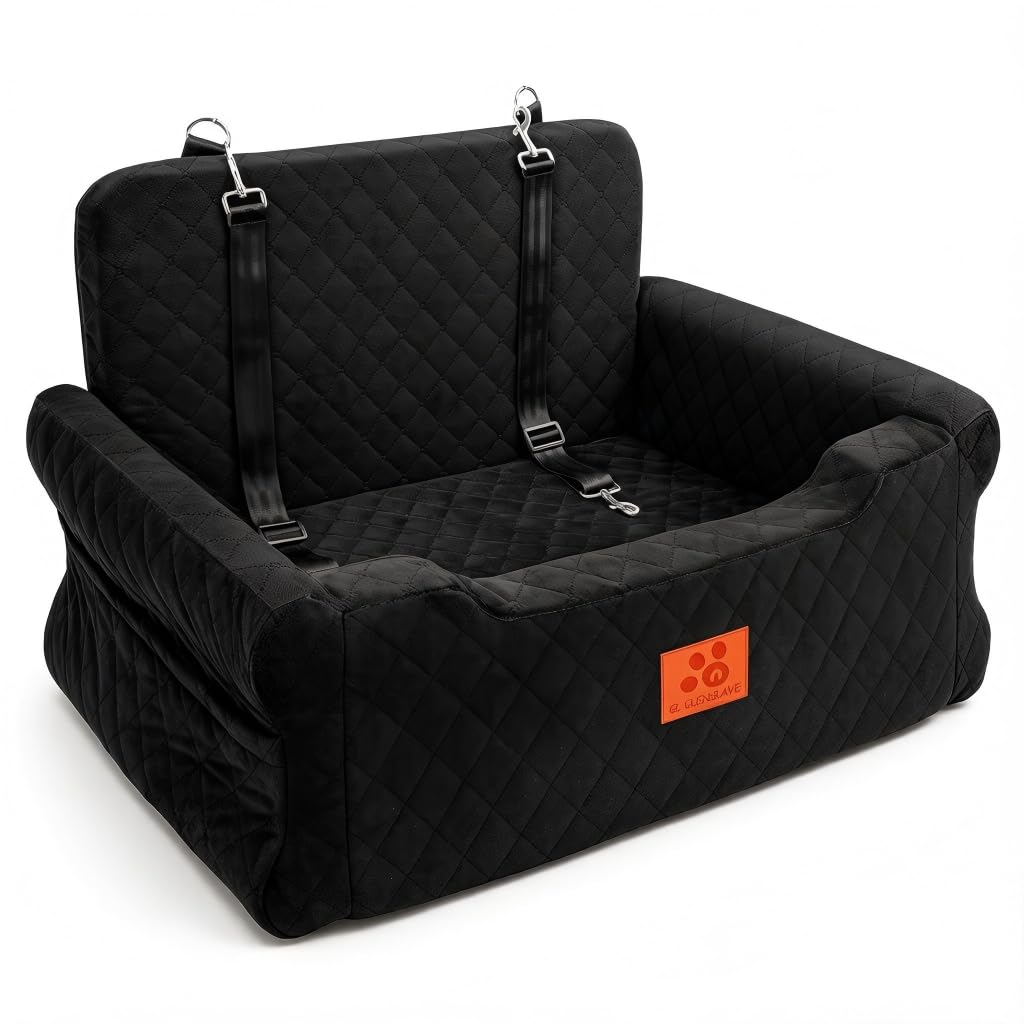 XIEEAOZEE Dog Car Seat for Large/Medium Dogs up to 55 lbs, Travel Car Dog Bed Filling Memory Foam, Washable Pet Booster Carseat for 2 Small Dogs, 2 Safety Leashes, Side Pocket