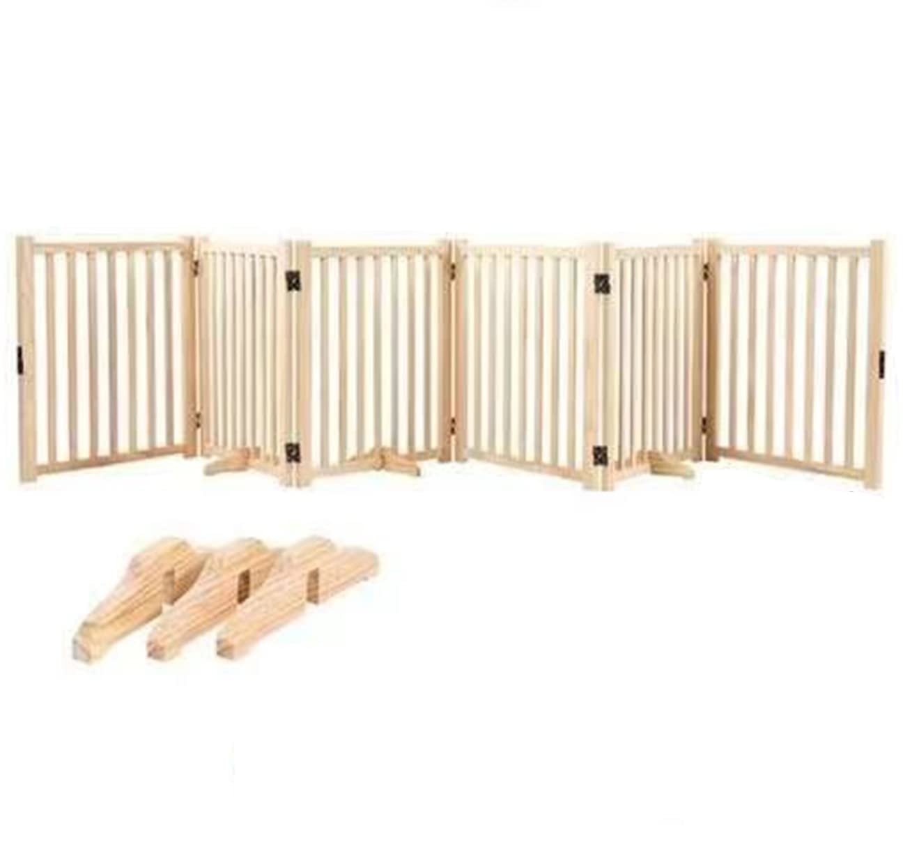 Yuidaaavzz Freestanding Pet Gate with Gate, Pet Playpen, Portable Wooden Fence with Supporting Feet for Kitchen Door Stairs ()