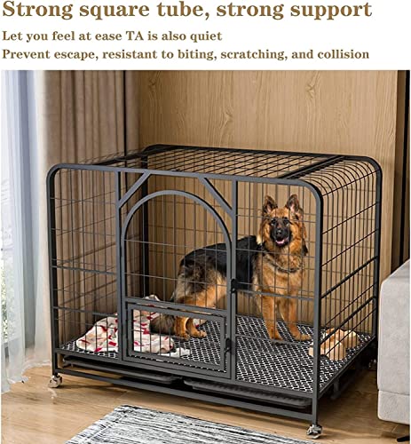 pet Crate Heavy-Duty Metal Wire Dog Cage, Easy to Install, Dog Crate Strong Metal Pet Kennel Playpen Large Dogs Cage with Lockable Wheels & Two Doors