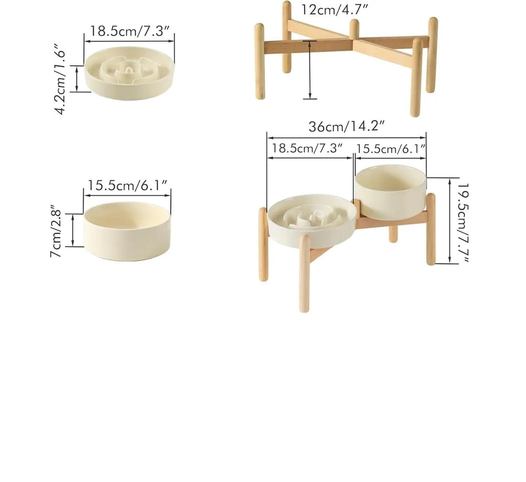 Ceramic Slow Feeder with Wood Stand