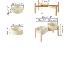 Ceramic Slow Feeder Bowl with Wooden Stand for Pets