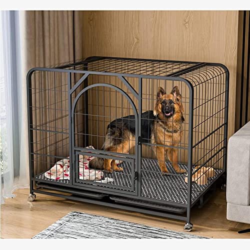 pet Crate Heavy-Duty Metal Wire Dog Cage, Easy to Install, Dog Crate Strong Metal Pet Kennel Playpen Large Dogs Cage with Lockable Wheels & Two Doors