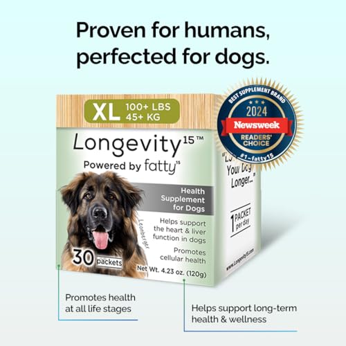 Yummy Combs Dog Dental Treats (36oz, 45ct) & Longevity15 Supplement (3 Pack) Bundle – VOHC Approved Dental Protein Treat – C15:0 Fatty Acid Health Supplement – for Extra Large Dogs