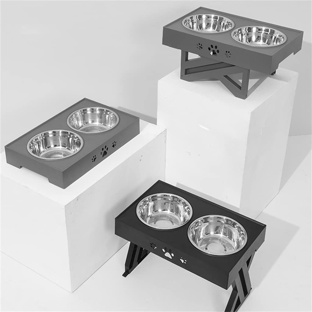 CVXSDFI Anti-Slip Elevated Dog Bowls Adjustable Height Pet Feeding Dish Feeder Stainless Steel Water Food Container