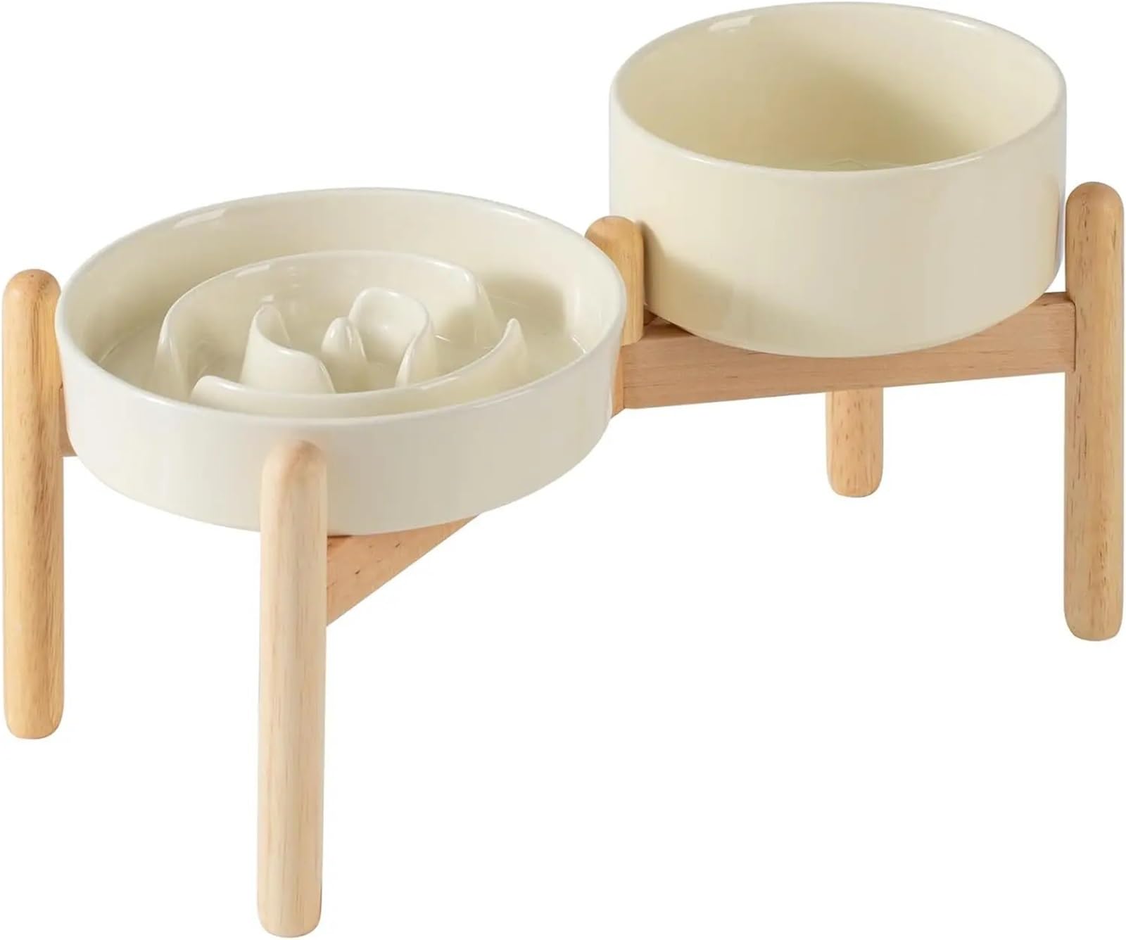 Ceramic Slow Feeder with Wood Stand