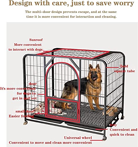 pet Crate Heavy-Duty Metal Wire Dog Cage, Easy to Install, Dog Crate Strong Metal Pet Kennel Playpen Large Dogs Cage with Lockable Wheels & Two Doors