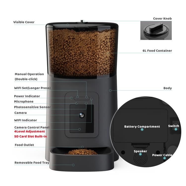 TBNLASS Automatic Pet Feeder 6L Dog/Cat Smart Food Dispenser with Portion Control
