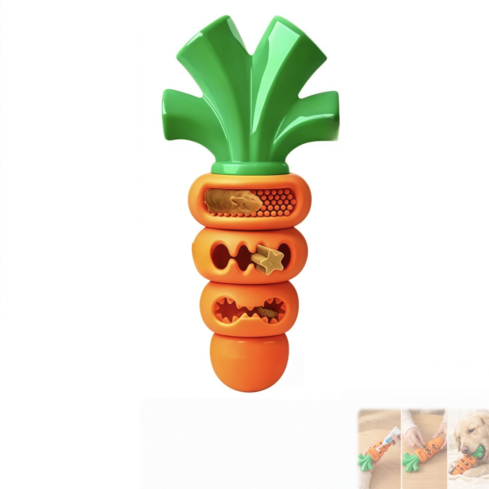 Carrot Dog Chew Toy, Nylon Rubber Treat Dispensing Dental Toy for Aggressive Medium Large Dogs