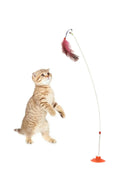 SODEF Suction Cup Fishing Rod Cat Toy 90cm Red Interactive Play Wand for Indoor Cats, Durable ABS Plastic and Feather - Suction Cup 90cm
