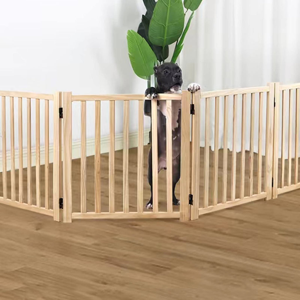 Yuidaaavzz Freestanding Pet Gate with Gate, Pet Playpen, Portable Wooden Fence with Supporting Feet for Kitchen Door Stairs ()
