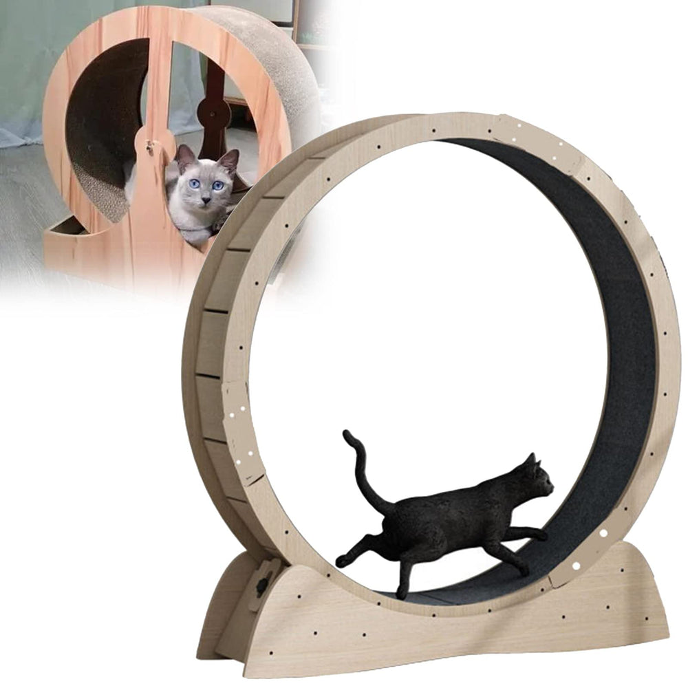 MAYKEA Wooden Cat Exercise Wheel with Scratching Surface