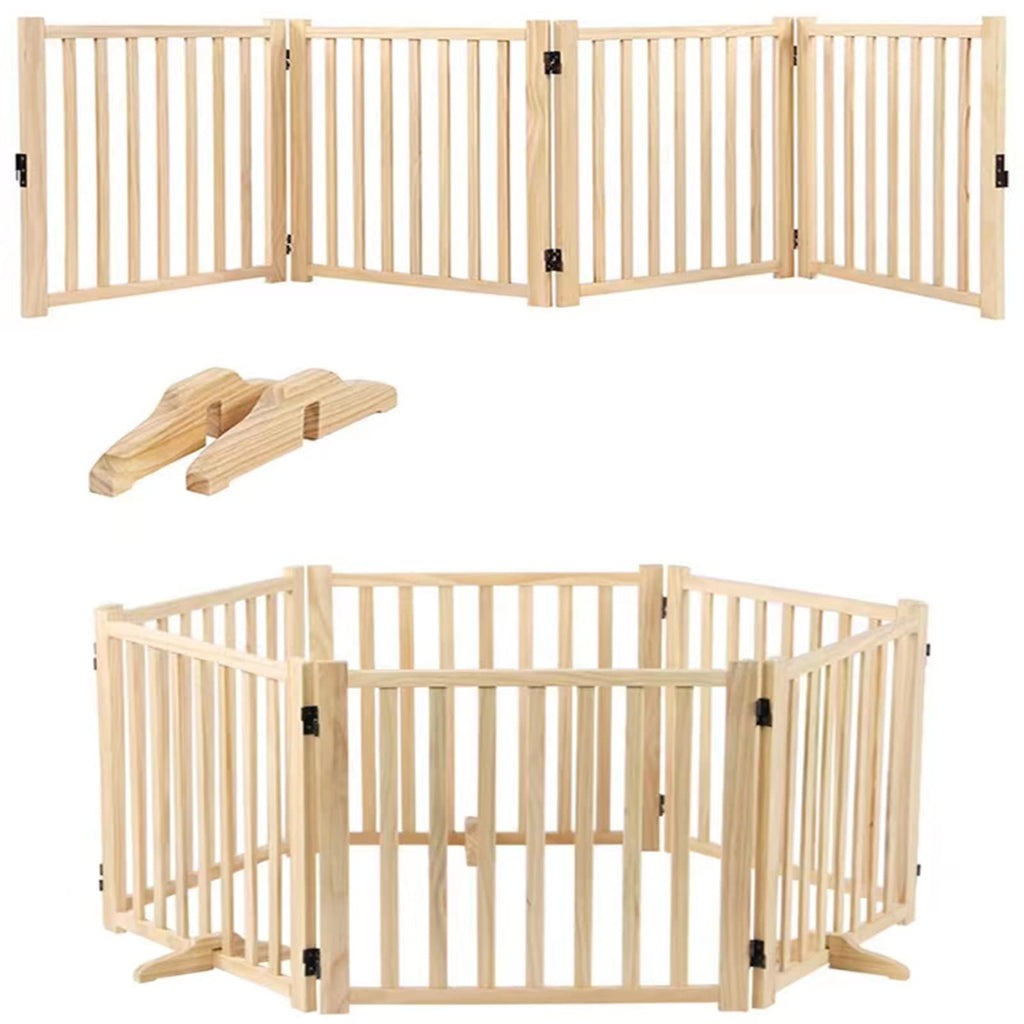 Yuidaaavzz Freestanding Pet Gate with Gate, Pet Playpen, Portable Wooden Fence with Supporting Feet for Kitchen Door Stairs ()