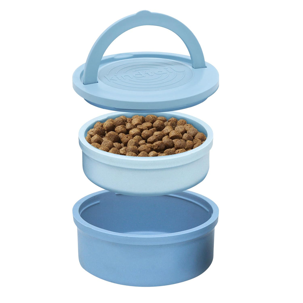 KindTail Dog Travel Bowls - Set of 2 Portable Pet Food & Water Dishes with Lid & Handle - Each Nesting Container Includes a Non-Slip Silicone Base - Microwave & Dishwasher Safe - BPA & Toxin-Free