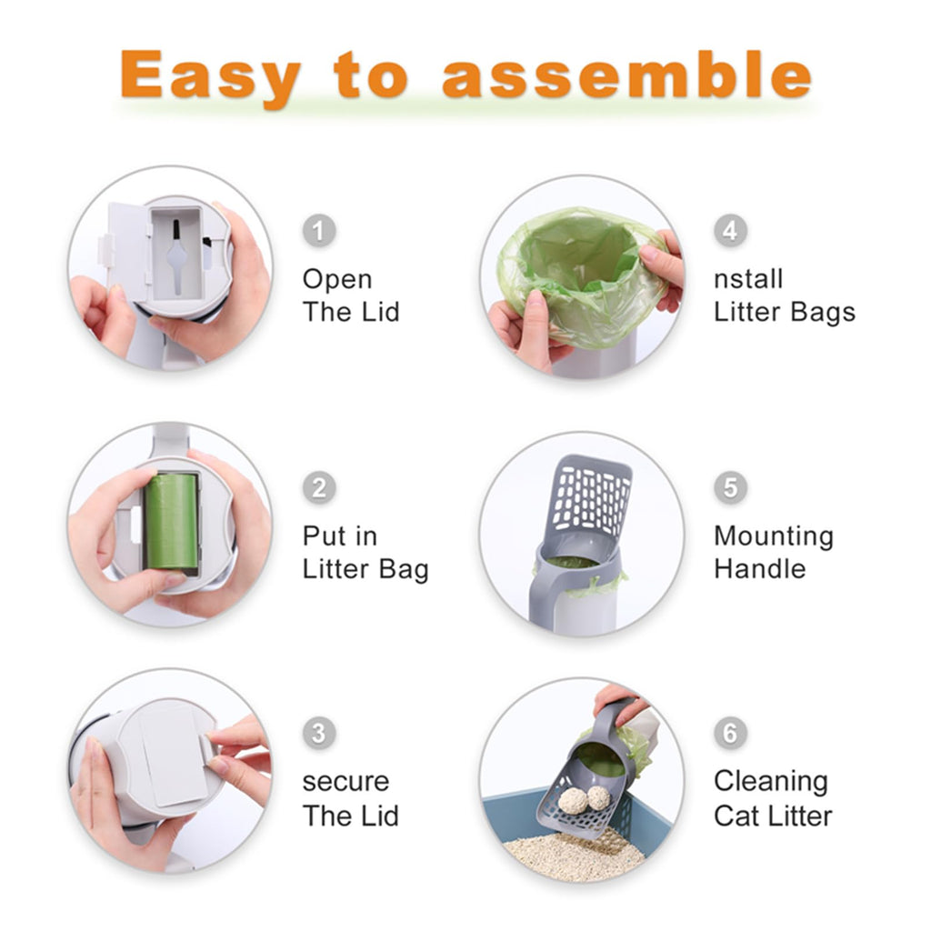 Kitty Scoop 2023 New Upgraded Cat Litter Scooper with Holder Portable & Reusable & Removable Cat Litter Scoop Holder with Litter Bag Better Experience than Before/258 (Color : 1 Set+8 Rolls Bags)