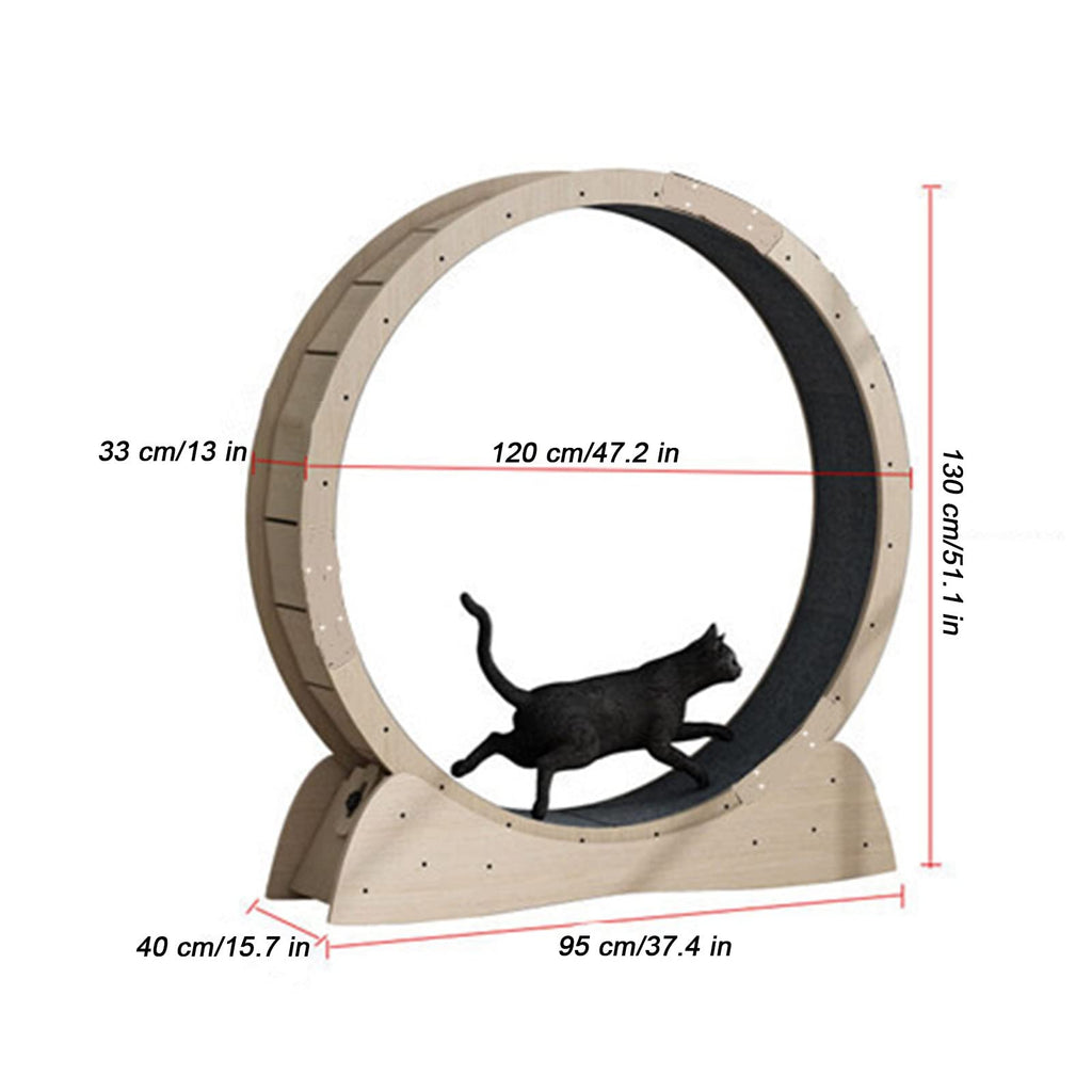 MAYKEA Wooden Mute Cat Exercise Wheel Treadmill, for Cats of All Stages, Indoor Cat Scratch Board Pet Furniture Grab Crawling Shelf, Cat Fitness Weight Loss Toys,XL