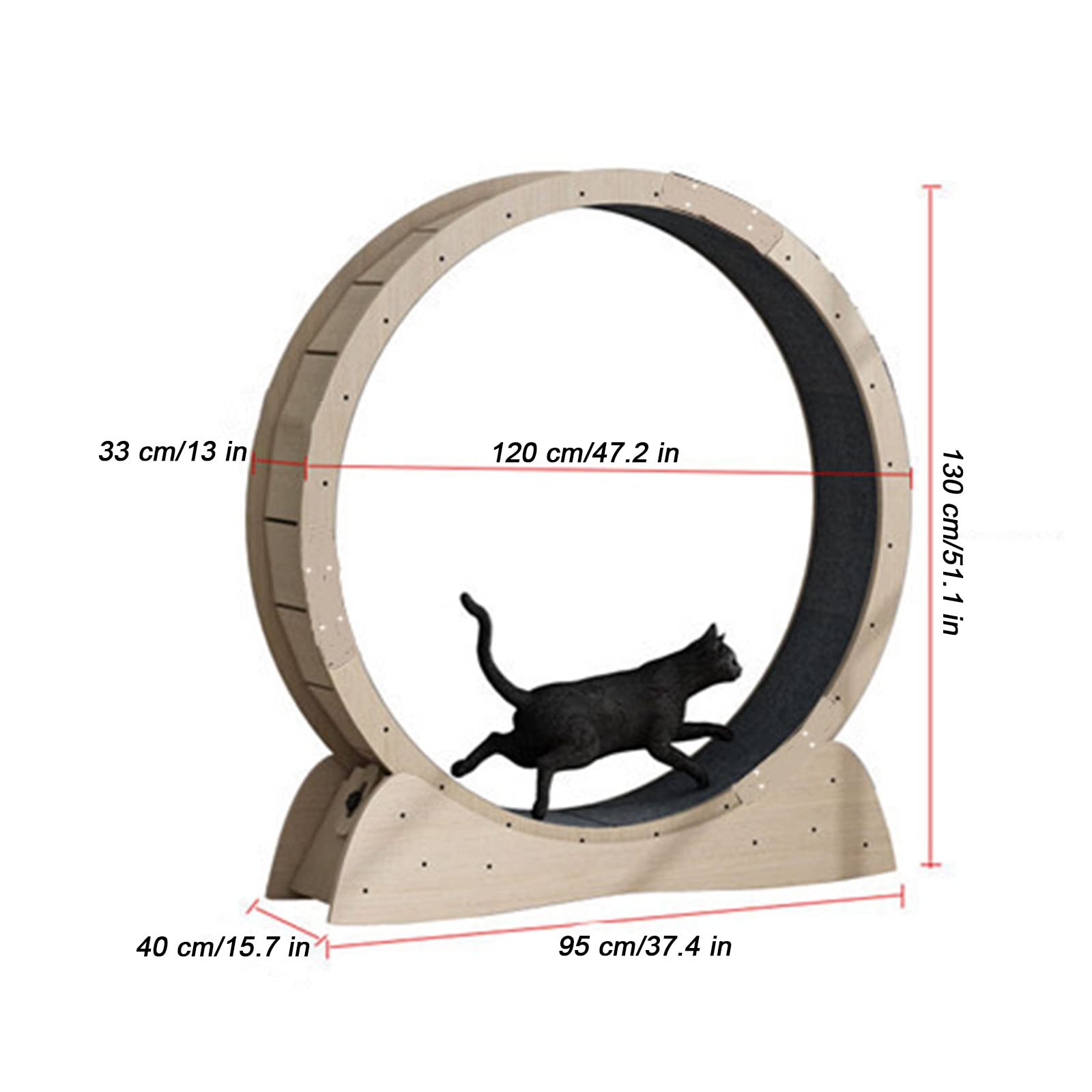 MAYKEA Wooden Mute Cat Exercise Wheel Treadmill, for Cats of All Stages, Indoor Cat Scratch Board Pet Furniture Grab Crawling Shelf, Cat Fitness Weight Loss Toys,XL