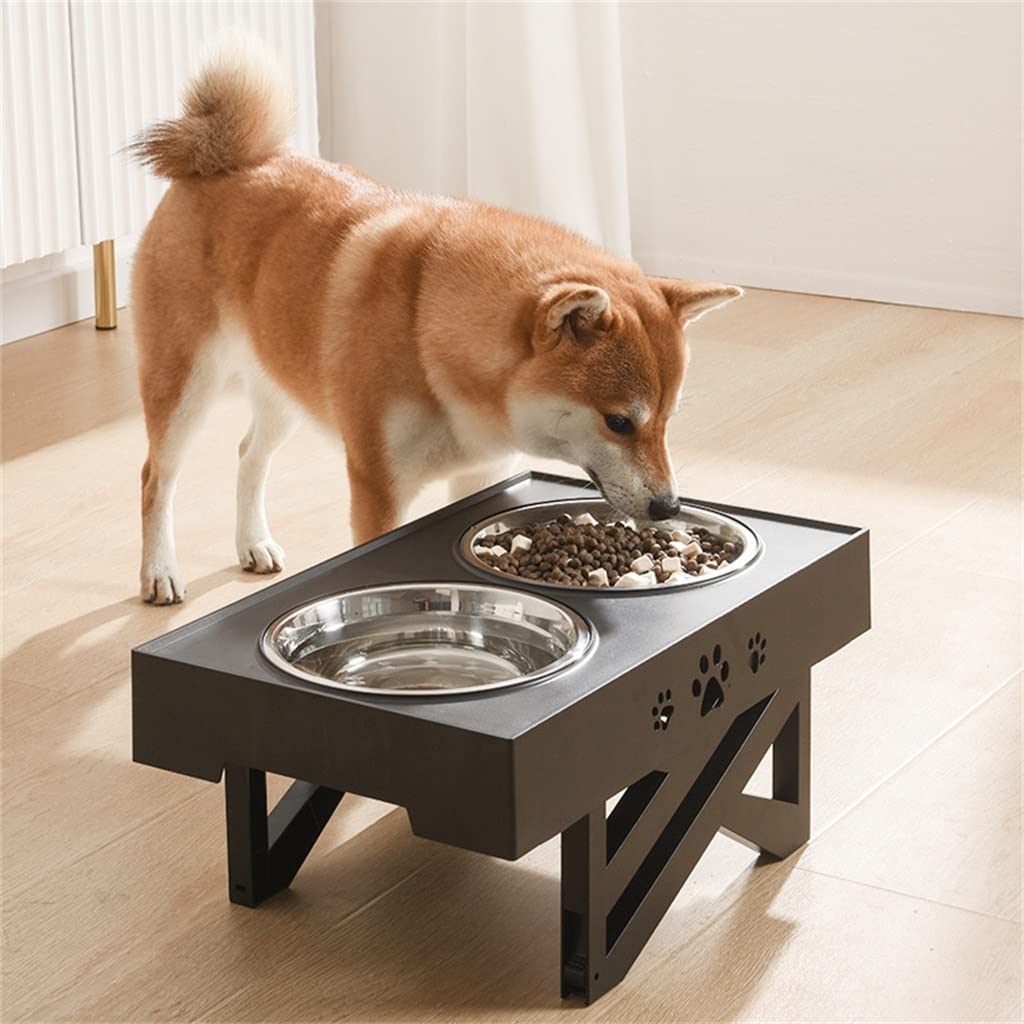 CVXSDFI Anti-Slip Elevated Dog Bowls Adjustable Height Pet Feeding Dish Feeder Stainless Steel Water Food Container