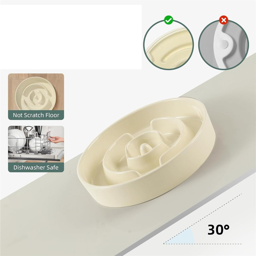 Ceramic Slow Feeder with Wood Stand
