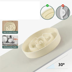 Ceramic Slow Feeder Bowl with Wooden Stand for Pets