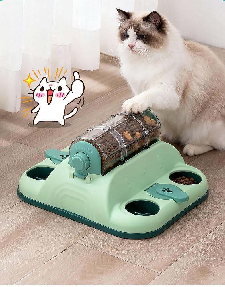 Cat Slow Feeder Bowl, Interactive Food Dispensing Cat Toy, Rolling Treat Dispenser for Indoor Cats