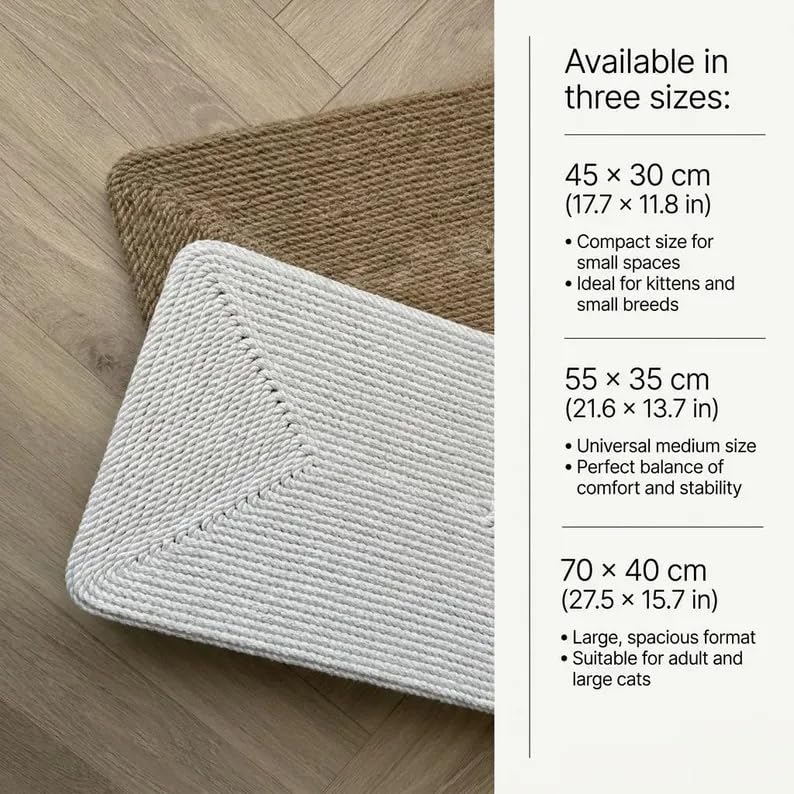 Natural Sisal Cat Scratching Pad, Wall-Mounted Cat Scratcher Mat, Durable Scratching Surface for Kittens and Cats, Protects Furniture, Beige Color