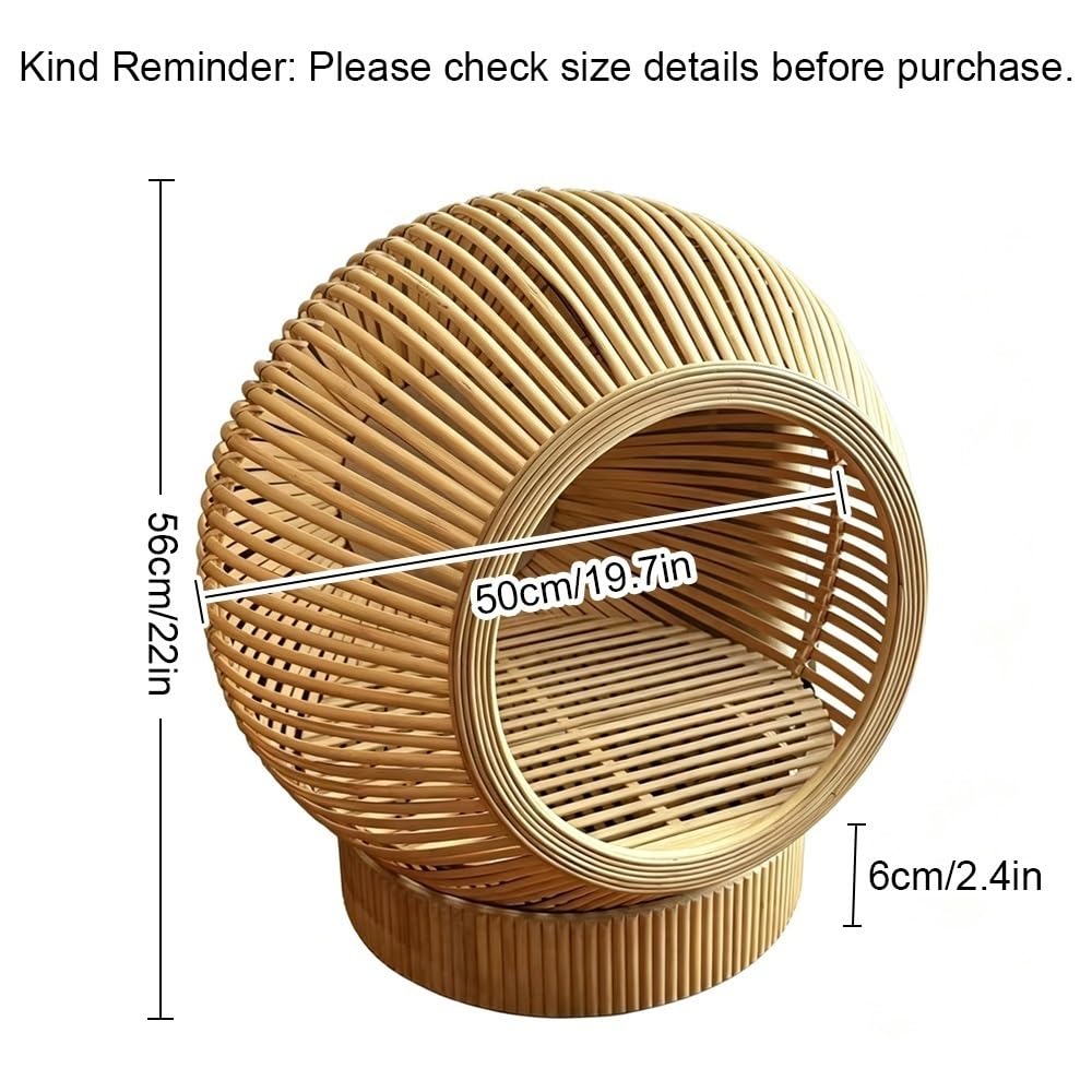 Handmade Wicker Cat Bed, Rattan Beds for Indoor Cats, Handwoven Bamboo Cave Pet, Natural Cat Bed Cave for Bedroom & Living Room