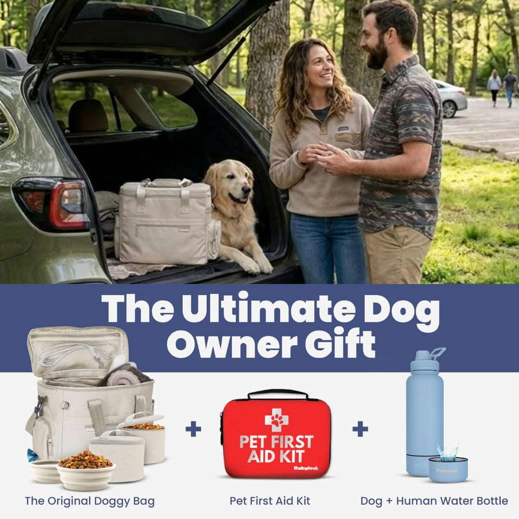 Rubyloo Pet Feeder Dog Bowl - The Original Doggy Bag™ - Ultimate Gift for Dog Owners - Includes 2 BPA-Free Travel Bowls and 2 Food Containers - Pet Travel Kit for Road Trips, Camping, RV