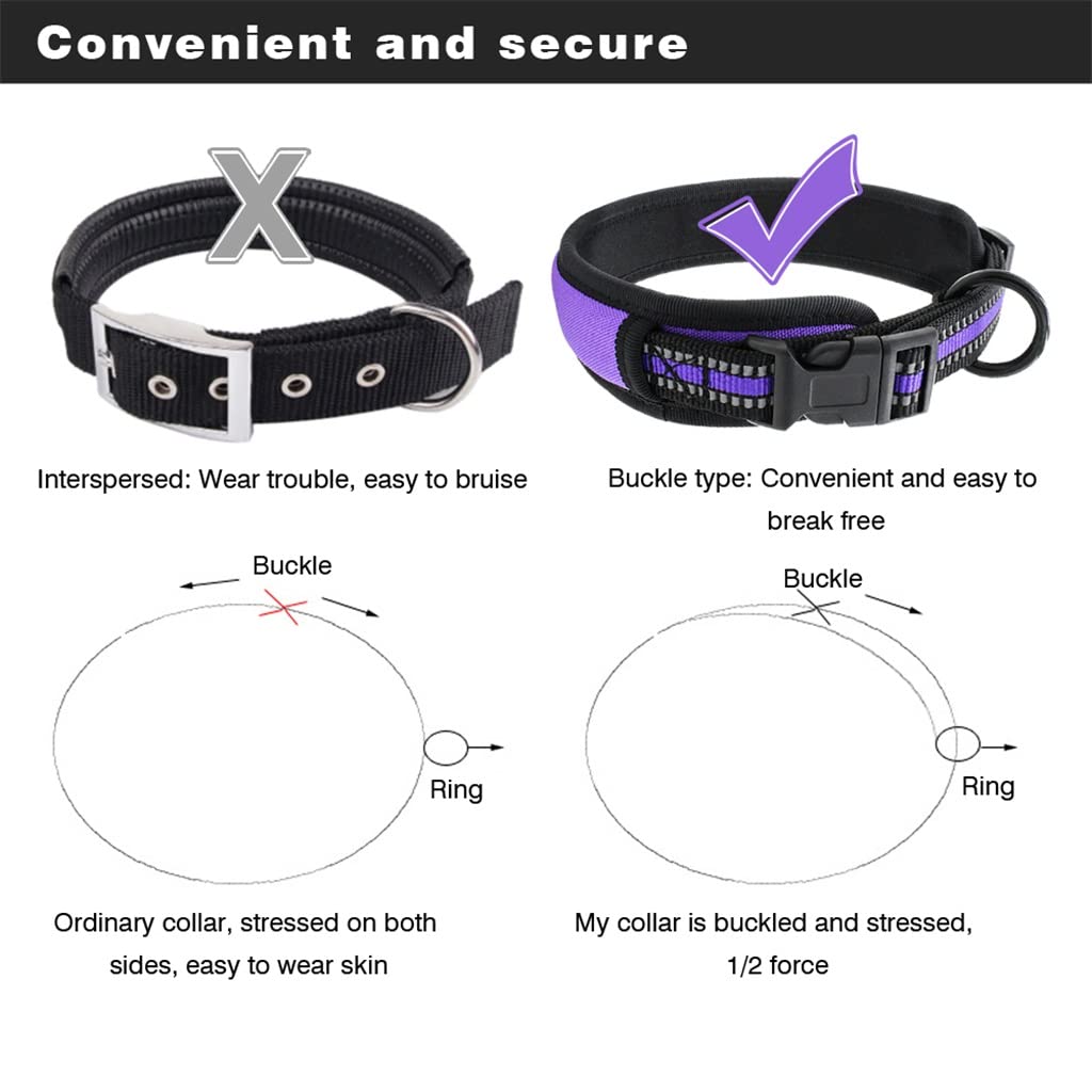 CVXSDFI Nylon Dog Collar Reflective Soft Padded Collars Wide Pet Adjustable for Pitbull Bulldog Pug Small Medium Large