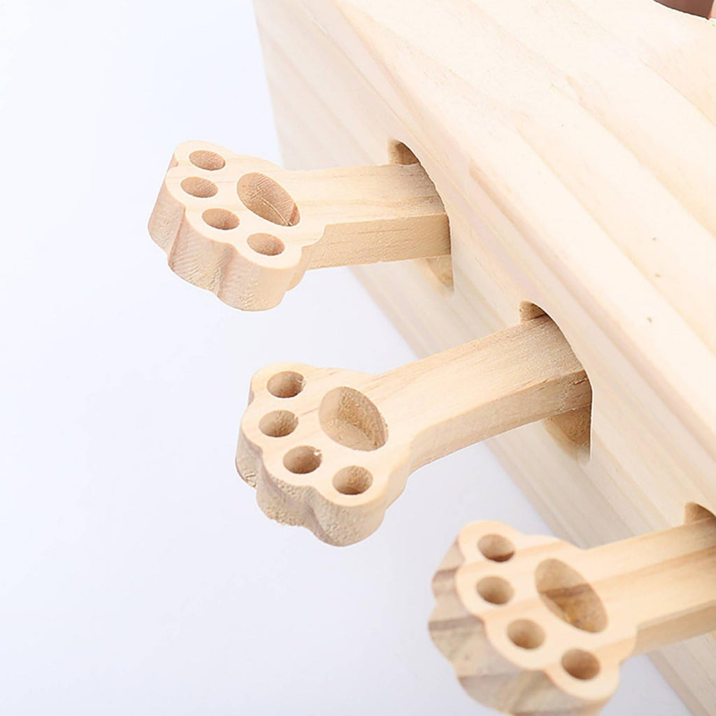 Interactive Rodent Activity Box with Multi Hole Puzzle Wooden Pounce and Toy Structure for Swatting and Batting Suitable for Indoor Enrichment, Mouse Model
