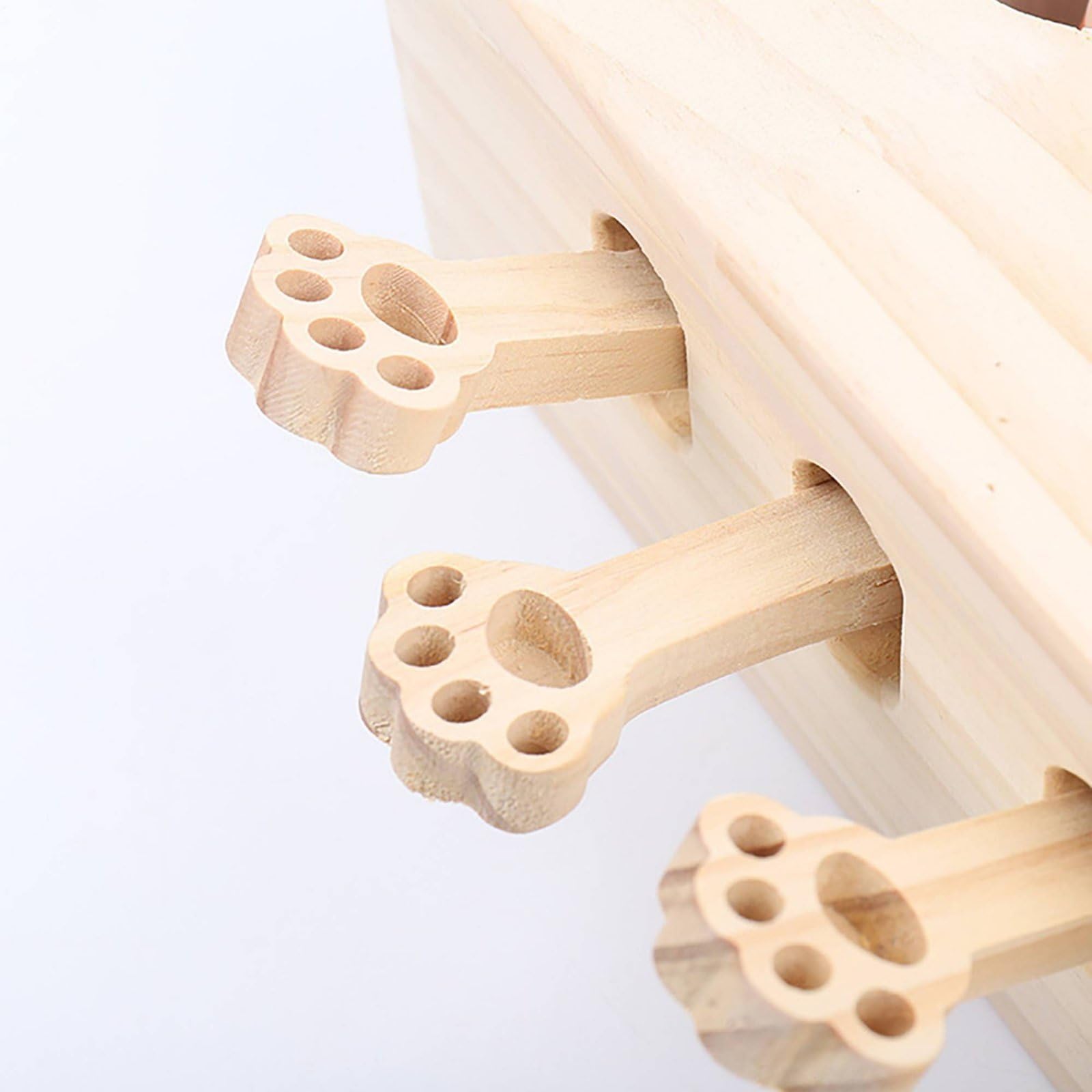 Interactive Rodent Activity Box with Multi Hole Puzzle Wooden Pounce and Toy Structure for Swatting and Batting Suitable for Indoor Enrichment, Mouse Model