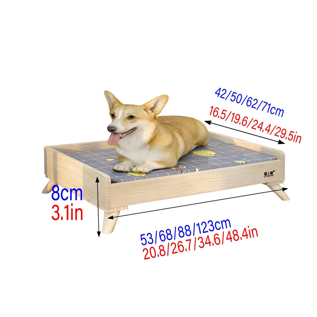 HOLGVE Wood Pet Bed, Dog Bed/cat Bed, Off The Ground Elevated Pet Bed, Usable in All Seasons Camp Bed, with Mattress Indoor Pet Bed(48.4x27.9x7in/123x71x18cm)