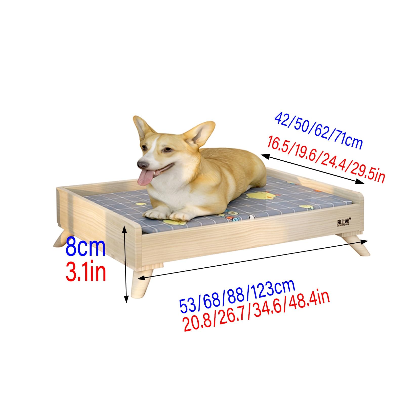 HOLGVE Wood Pet Bed, Dog Bed/cat Bed, Off The Ground Elevated Pet Bed, Usable in All Seasons Camp Bed, with Mattress Indoor Pet Bed(48.4x27.9x7in/123x71x18cm)