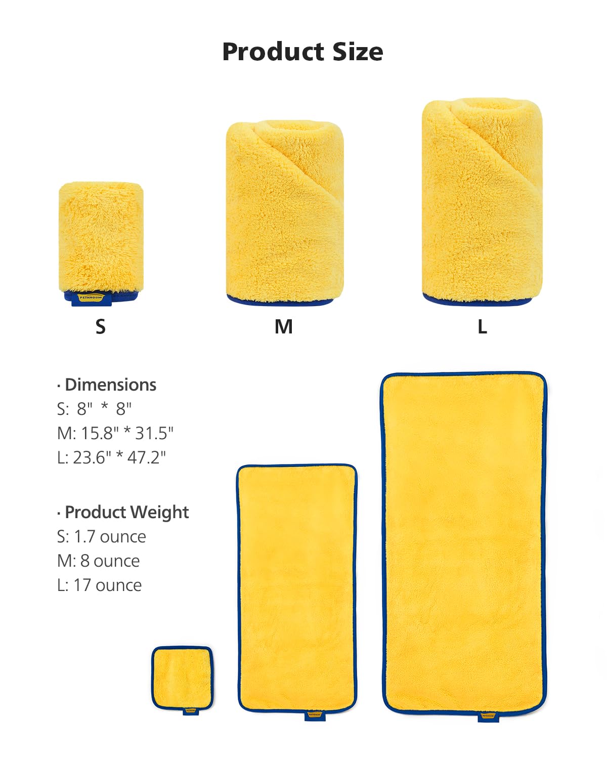[PETHROOM] Sponge Dog Towels for Drying Dogs, Cats & Puppies Alike | Lightweight, Super Absorbent & Quick Drying Doggie Dryer Microfiber Towel | Soft Microfiber Pet Bath Towel (Large)