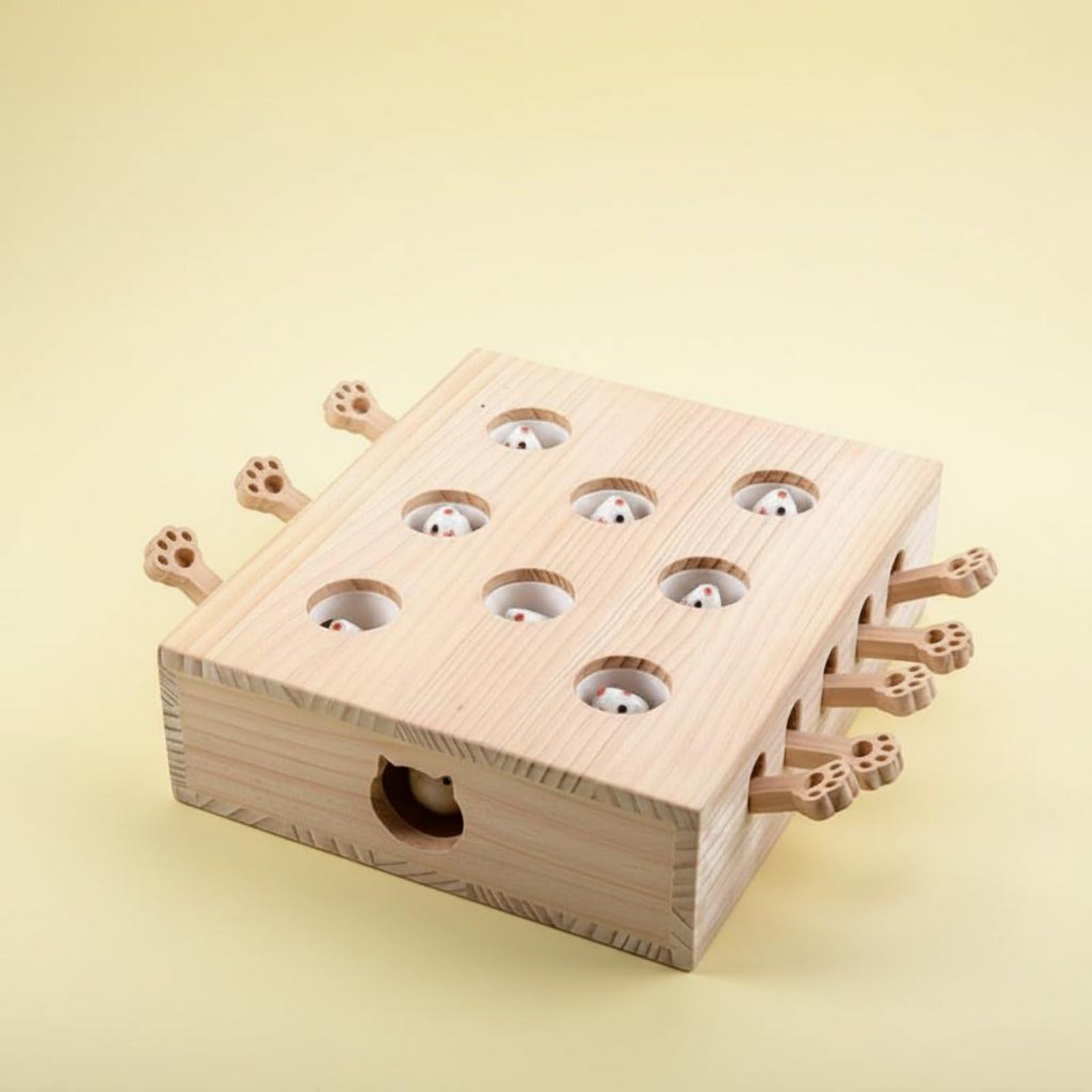 Interactive Rodent Activity Box with Multi Hole Puzzle Wooden Pounce and Toy Structure for Swatting and Batting Suitable for Indoor Enrichment, Mouse Model