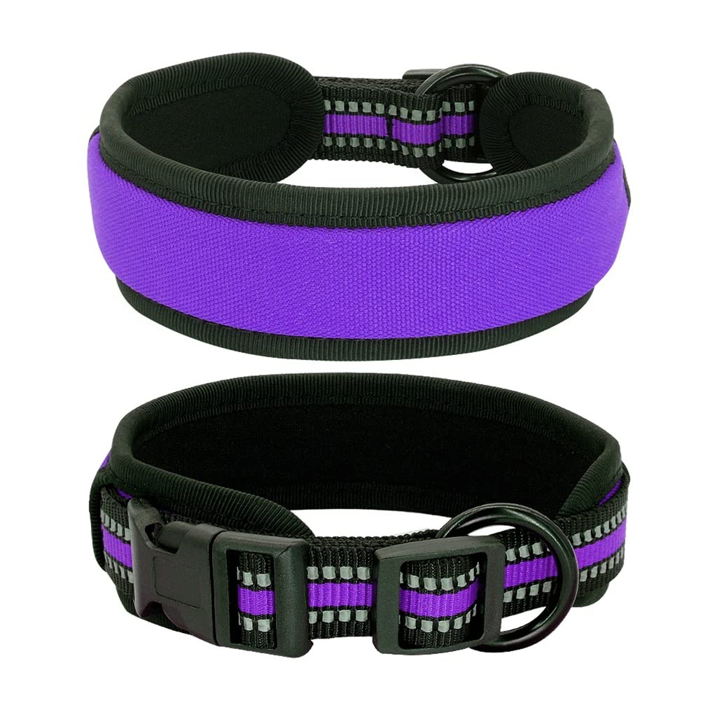 CVXSDFI Nylon Dog Collar Reflective Soft Padded Collars Wide Pet Adjustable for Pitbull Bulldog Pug Small Medium Large