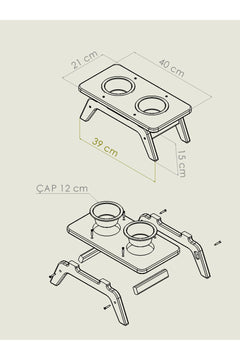 Modern Pet Food & Water Bowl Stand with Stainless Steel Bowls