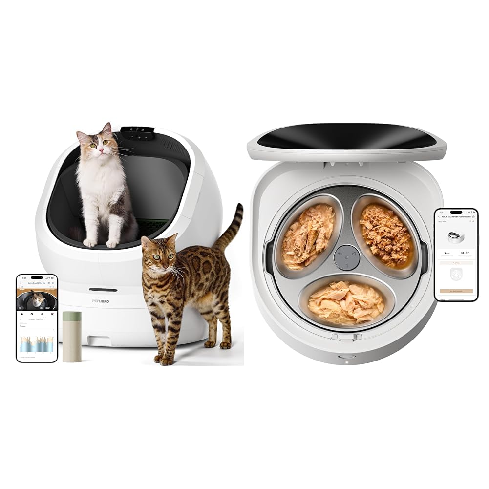 Bundle of PETLIBRO Automatic Litter Box and Cat Feeder for Wet Food, Self Cleaning Litter Box with AI Waste Analysis and Multi-Cats Recognition, Refrigerated Cat Feeder with Semiconductor Cooling