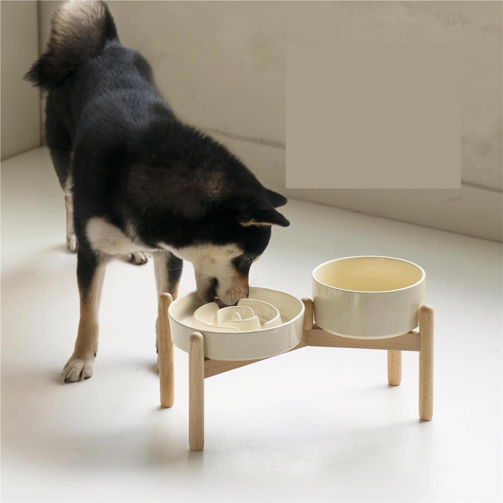 Ceramic Slow Feeder with Wood Stand