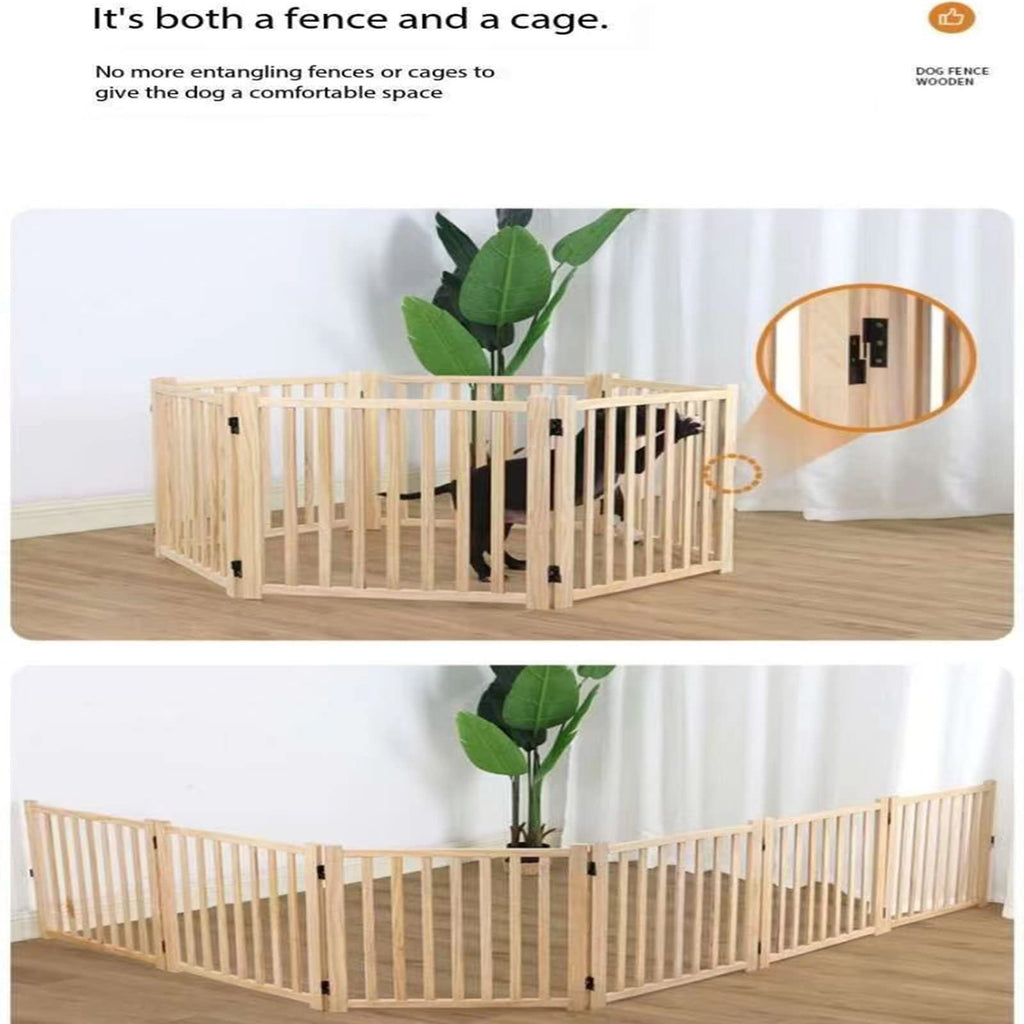 Yuidaaavzz Freestanding Pet Gate with Gate, Pet Playpen, Portable Wooden Fence with Supporting Feet for Kitchen Door Stairs ()