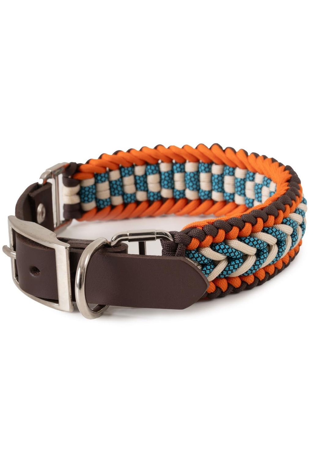 Handmade Paracord & Leather Dog Collar - Durable Adjustable, Metal Buckle, Heavy Duty Collar for Medium and Large Breeds, S