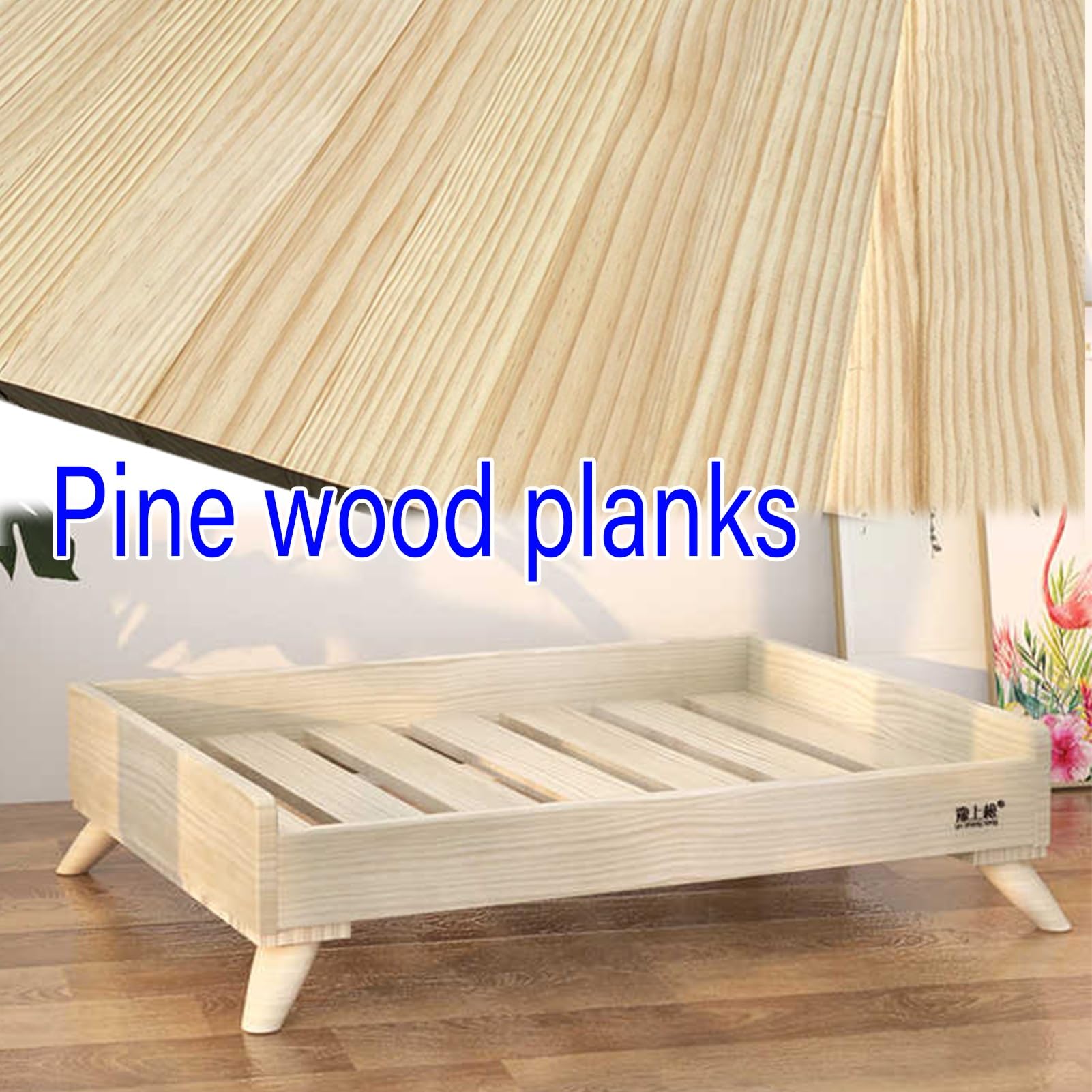 HOLGVE Wood Pet Bed, Dog Bed/cat Bed, Off The Ground Elevated Pet Bed, Usable in All Seasons Camp Bed, with Mattress Indoor Pet Bed(48.4x27.9x7in/123x71x18cm)