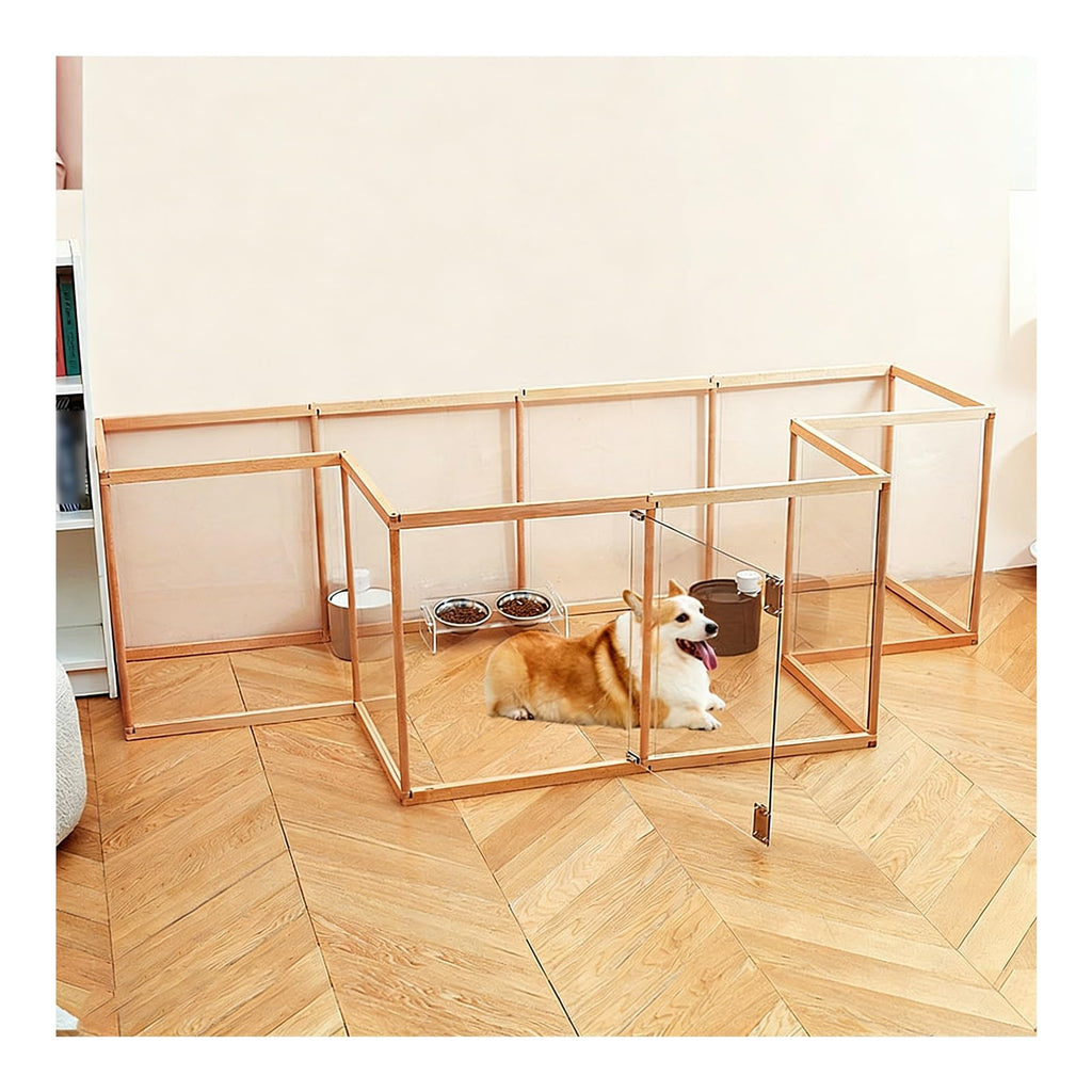 Transparent Dog Playpen with Door, Wooden Pet Fence BER for Small & Mum Dogs, DIY S Combinat, Cat Partit, Indoor/Outdoor Use