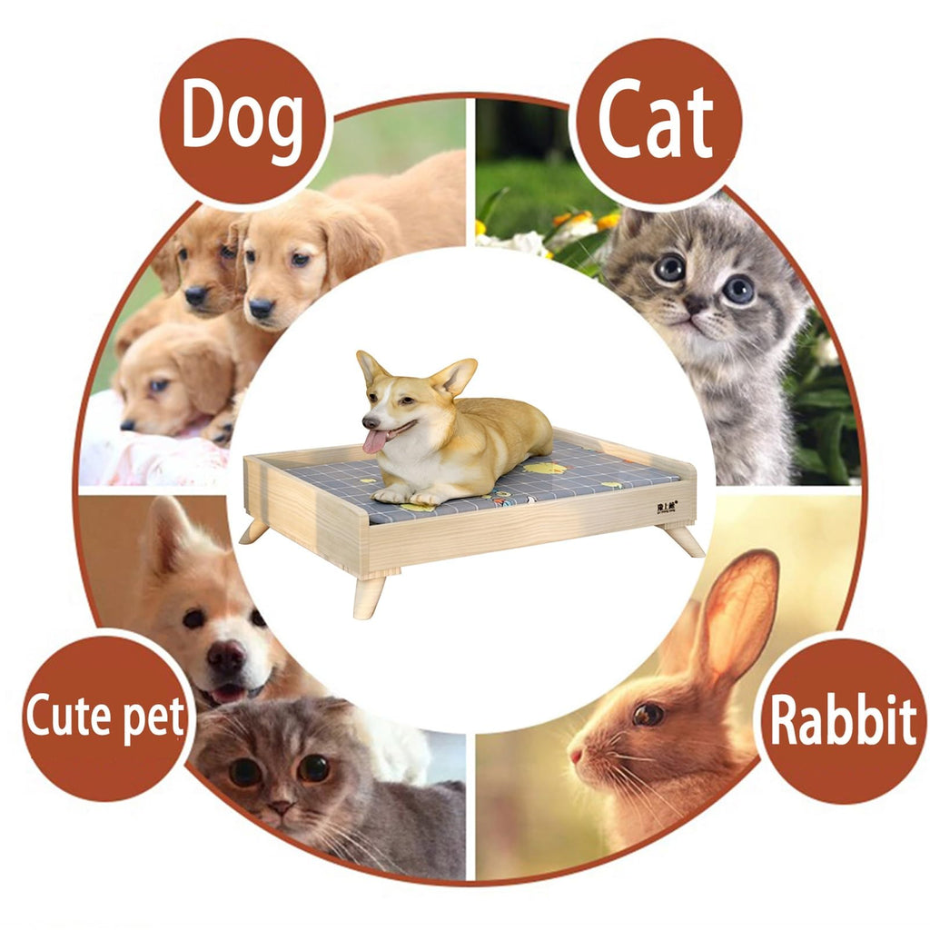 HOLGVE Wood Pet Bed, Dog Bed/cat Bed, Off The Ground Elevated Pet Bed, Usable in All Seasons Camp Bed, with Mattress Indoor Pet Bed(48.4x27.9x7in/123x71x18cm)